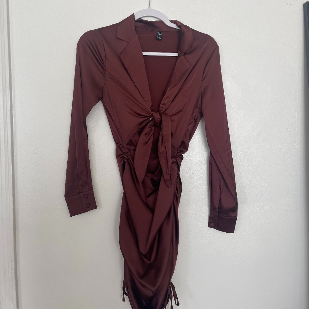 Windsor Satin Chocolate Brown mini dress